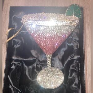 PINK RHINESTONE MARTINI CLUTCH